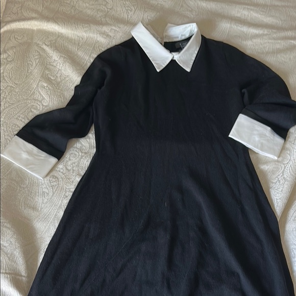 Black and White Long Sleeve A-Line Dress with Peter Pan Collar - Picture 1 of 5